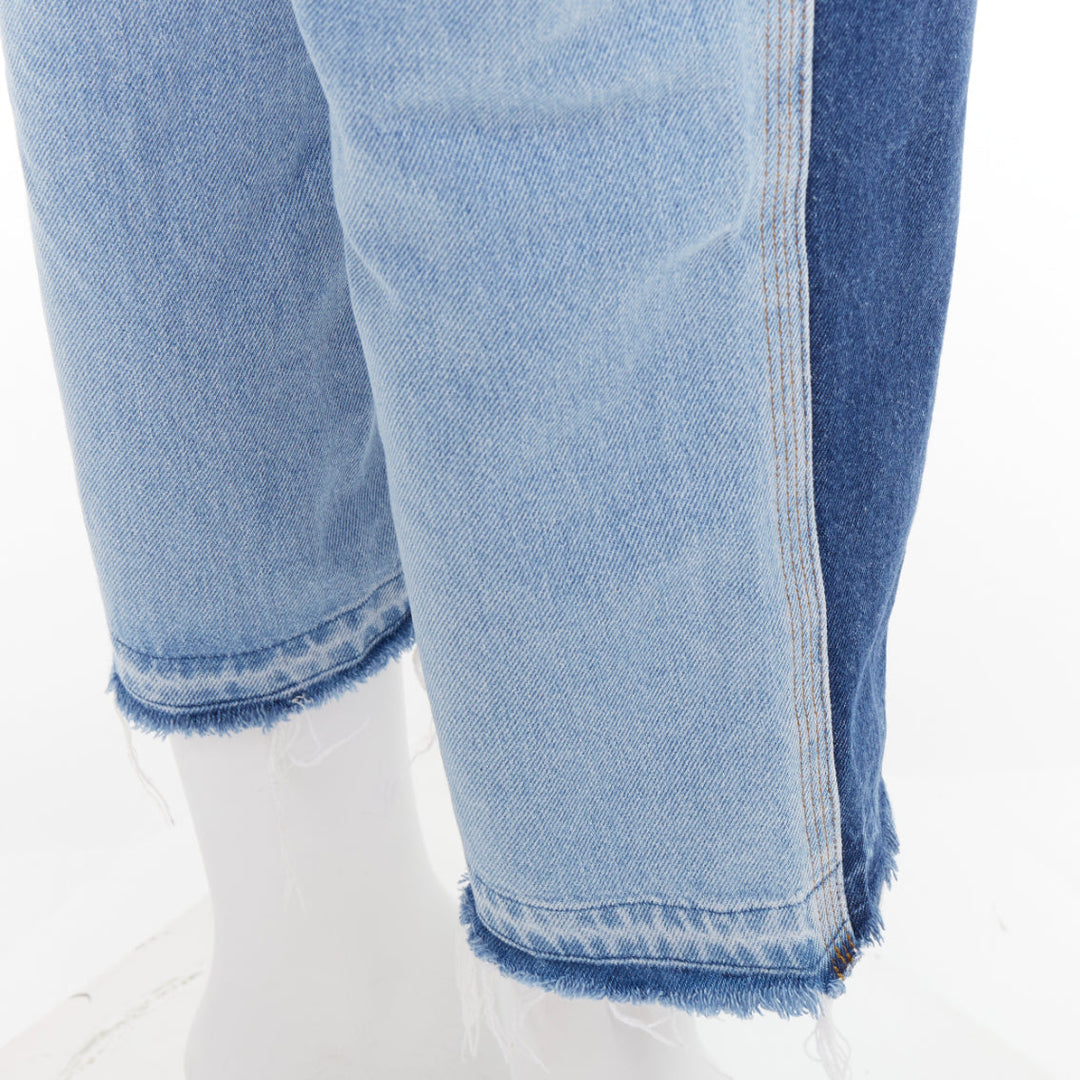 LOEWE blue washed frayed edge mismatch patchwork cropped jeans FR34 XS