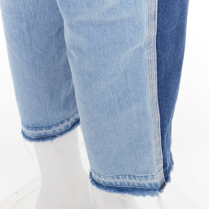 LOEWE blue washed frayed edge mismatch patchwork cropped jeans FR34 XS