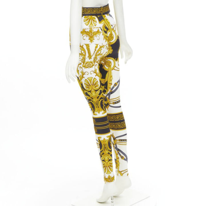 VERSACE Runway Rodeo Barocco black gold harness legging pants IT38 XS