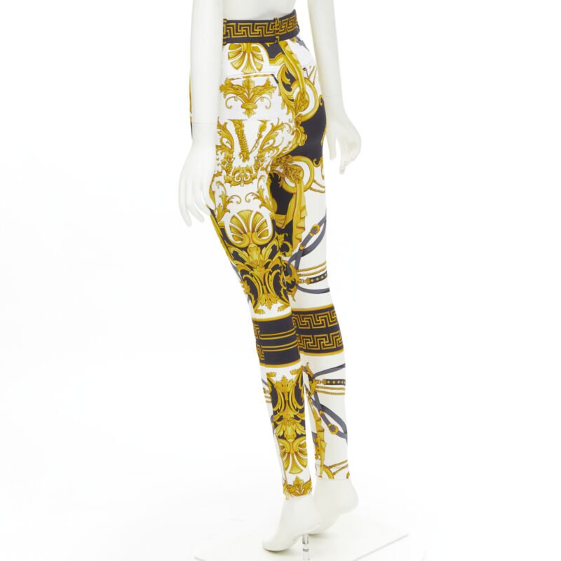 VERSACE Runway Rodeo Barocco black gold harness legging pants IT36 XXS