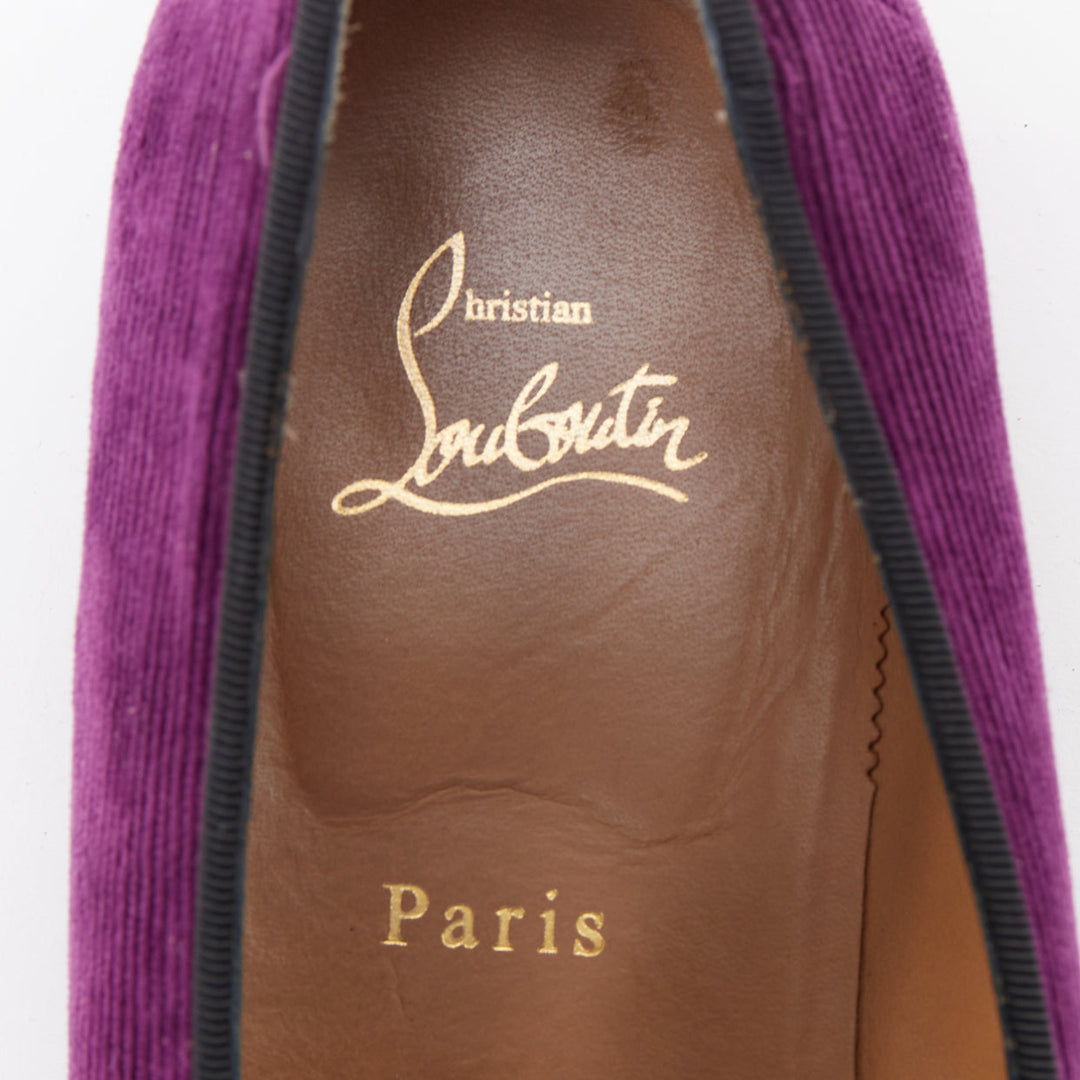 CHRISTIAN LOUBOUTIN Tassilo purple corduroy black spiked tassels loafer EU43