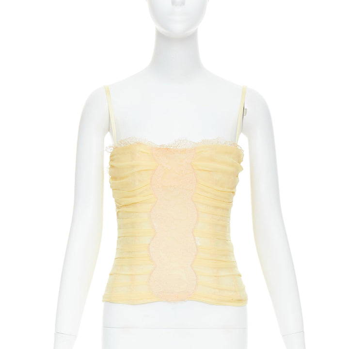 DOLCE GABBANA Vintage yellow silk blend nude lace trim corset bustier IT40 S