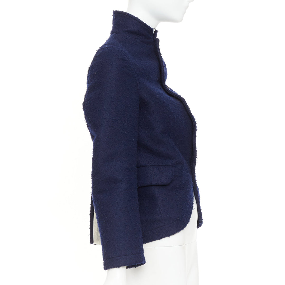 CDG COMME DES GARCONS 2007 navy felt high collar curved hem cropped jacket XS