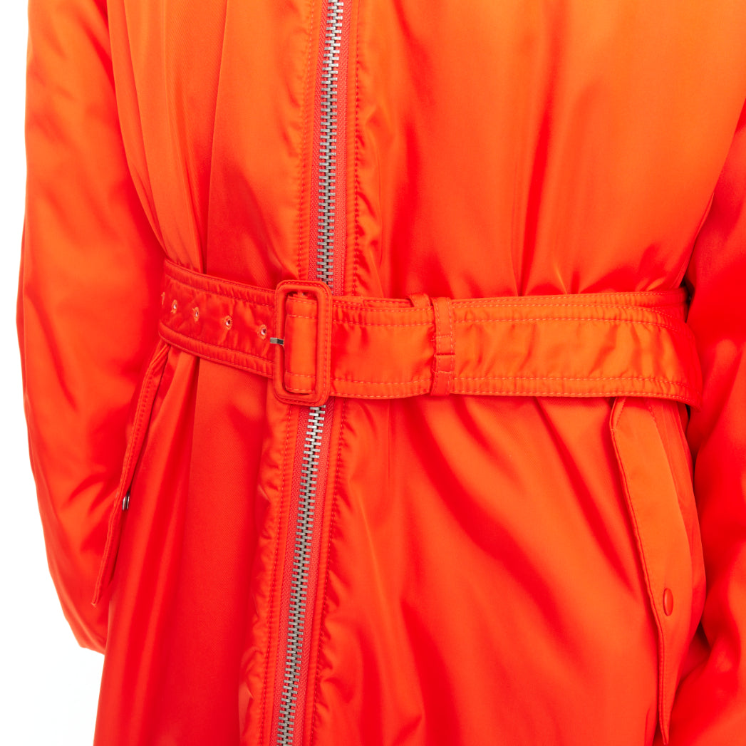 PRADA 2022 Raf Simons Runway orange faux fur hem belted bomber coat M