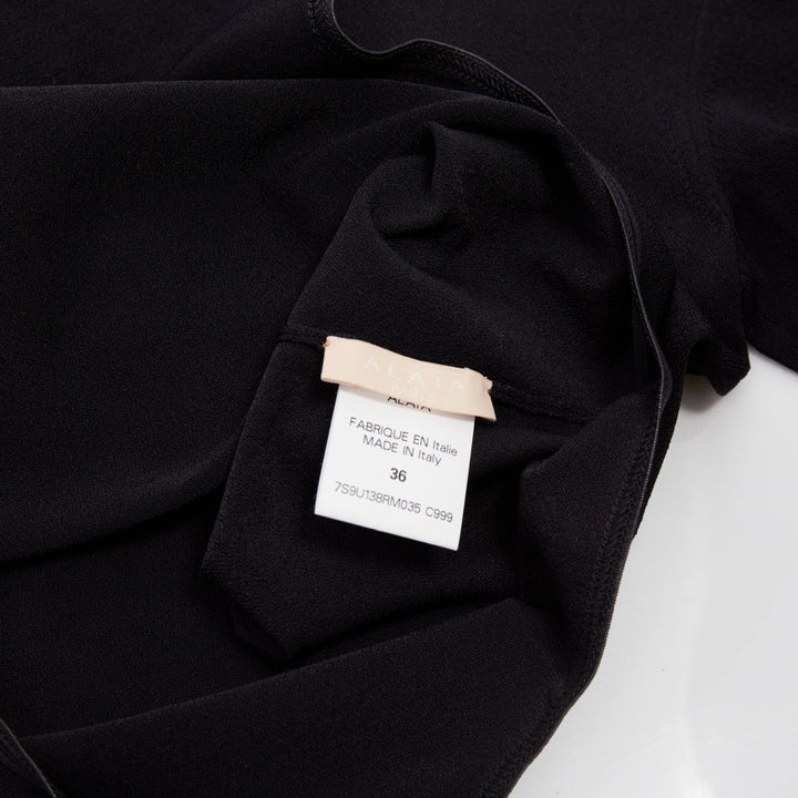 ALAIA black viscose blend three quarter sleeve boatneck knit bodysuit top FR36 S