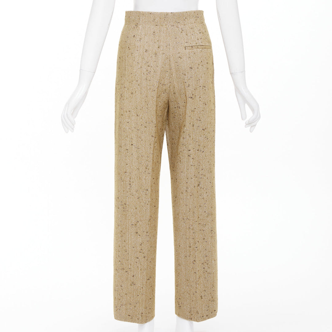 BOTTEGA VENETA 2020 brown flecked wool tweed high waisted pants IT38 XS