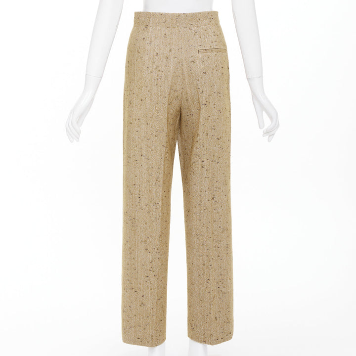 BOTTEGA VENETA 2020 brown flecked wool tweed high waisted pants IT38 XS