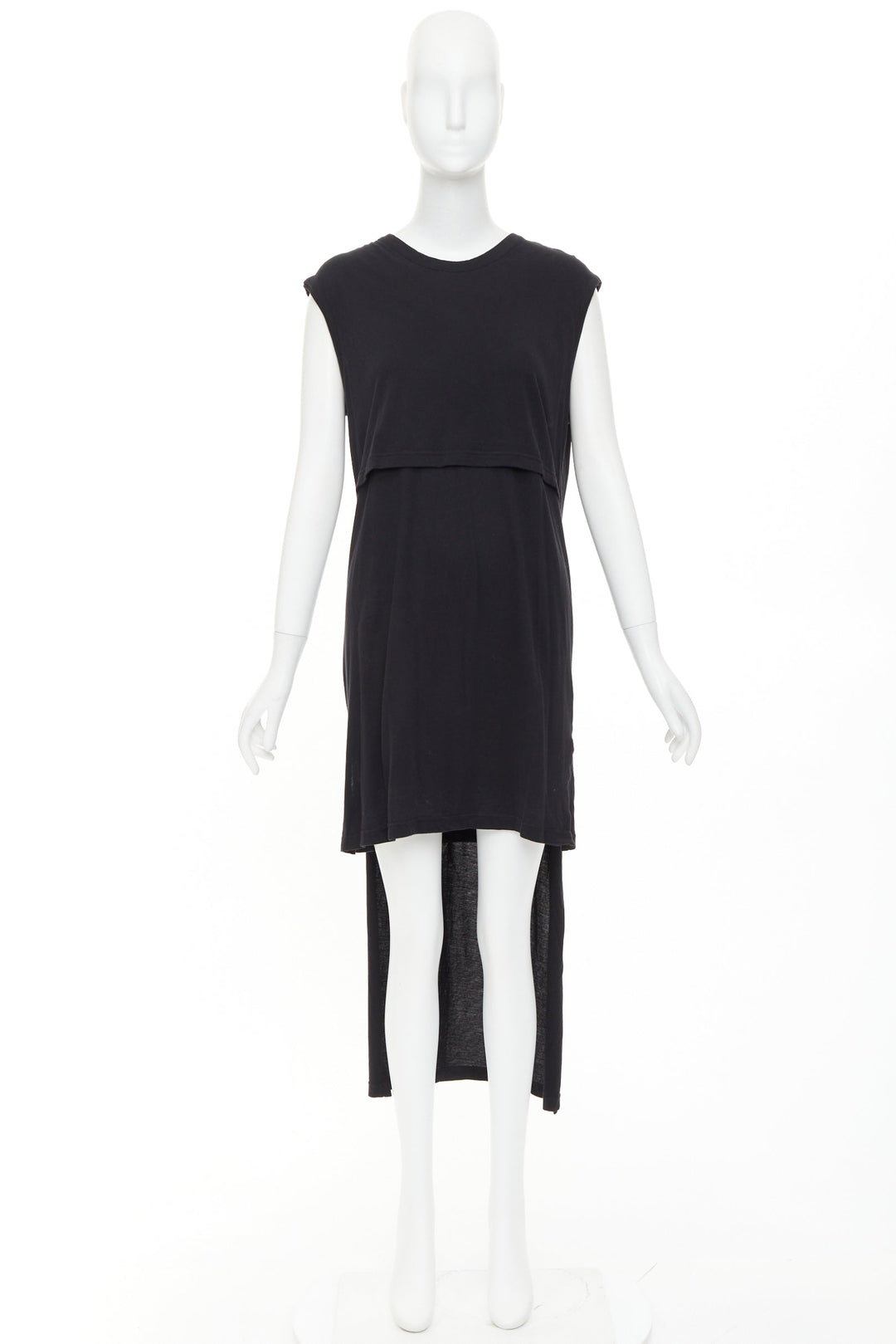 ANN DEMEULEMEESTER black cotton layered asymmetric hi-low midi dress FR38 M