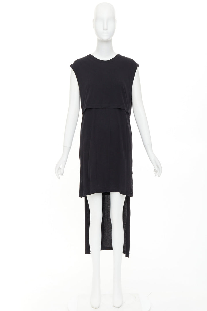 ANN DEMEULEMEESTER black cotton layered asymmetric hi-low midi dress FR38 M