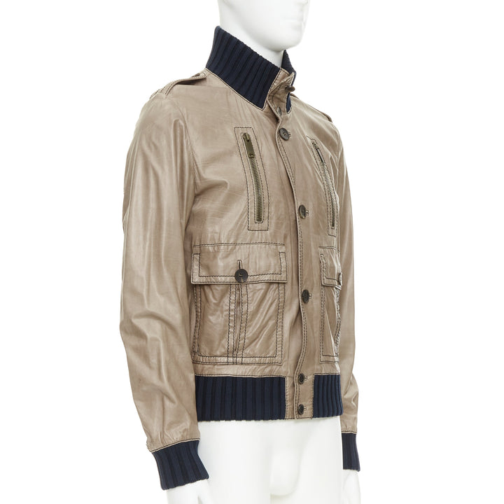 GUCCI Vintage Madonna brown coated leather flight bomber jacket IT48 M