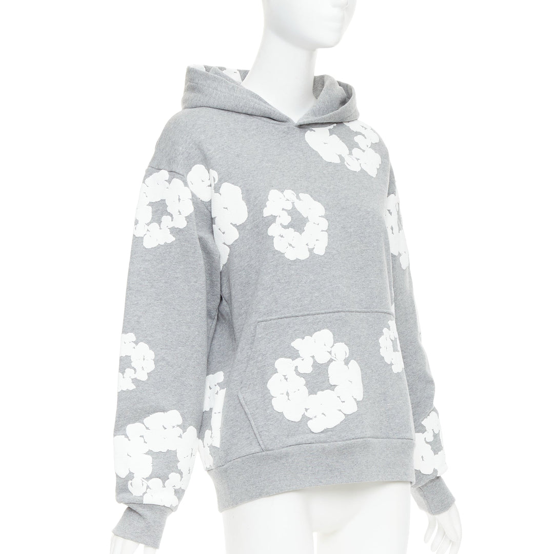 DENIM TEARS Wreath grey cotton white puffy print hoodie pullover S