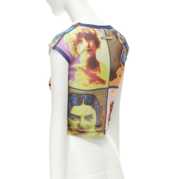 JEAN PAUL GAULTIER Soleil Vintage 2002 Portaits print sheer wrap tie top shirt M