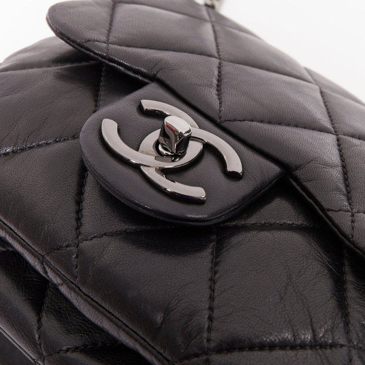 CHANEL 2010 3 Accordion Mini Flap Bag black lambskin silver CC mini bag