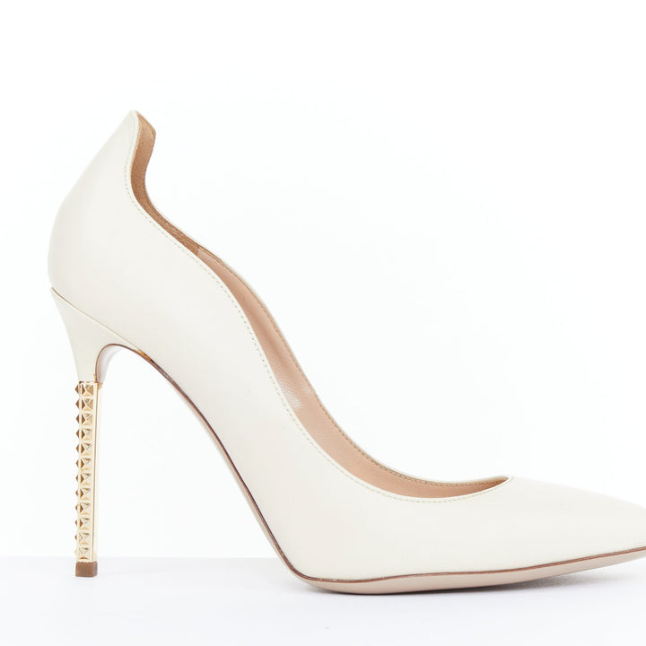 VALENTINO Soul Rockstud cream leather micro gold stud stiletto pumps EU37