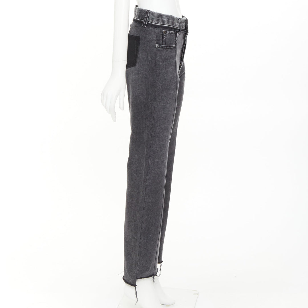 MAISON MARGIELA grey washed denim patchwork waistband print back raw hem jeans S