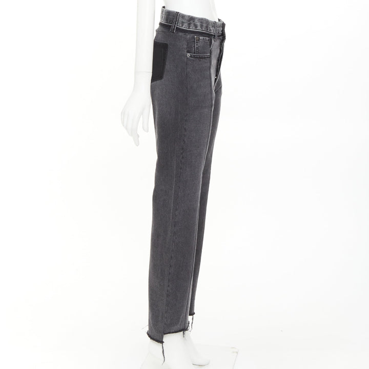 MAISON MARGIELA grey washed denim patchwork waistband print back raw hem jeans S