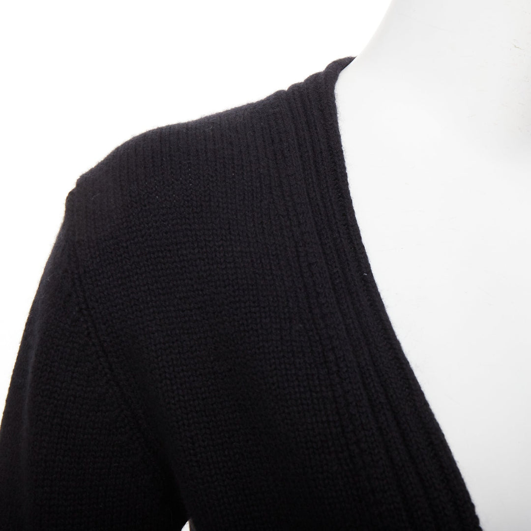 HERMES black 100% cashmere lambskin leather belted knit cardigan FR34 XS