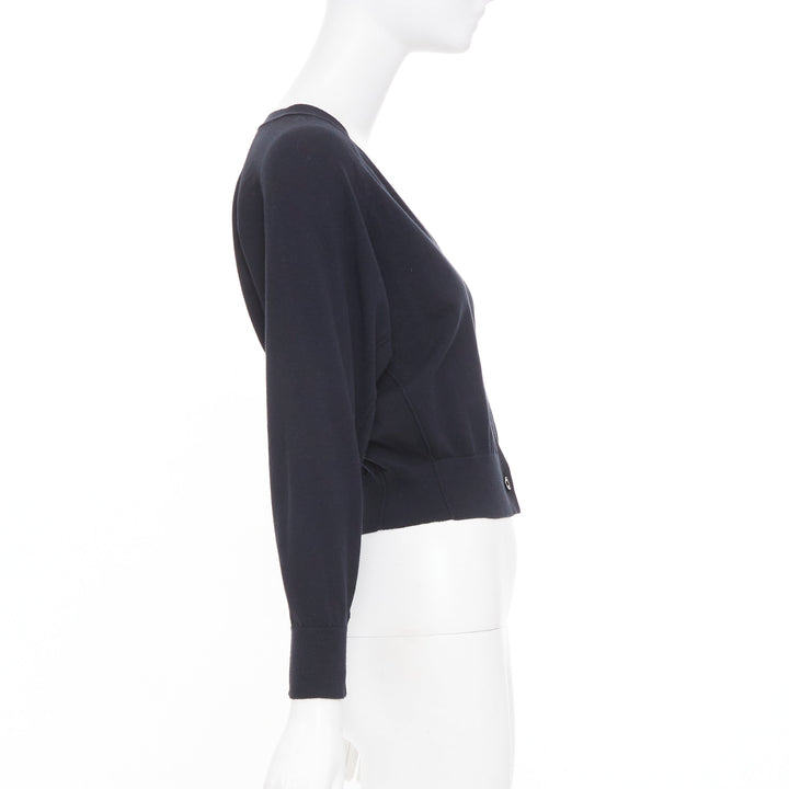 DOROTHEE SCHUMACHER black cotton blend deep v neck cropped knit cardigan US0 XS