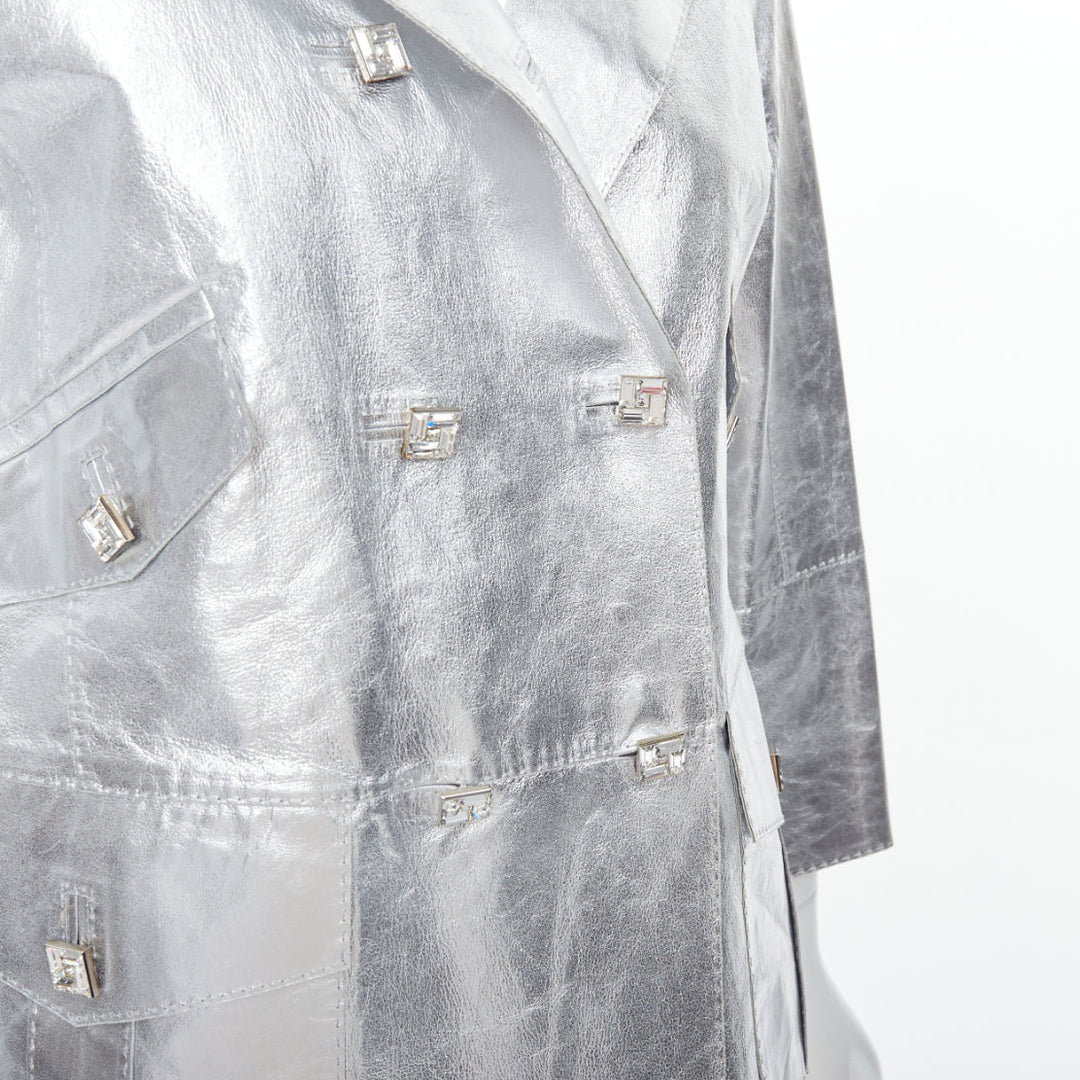 LOUIS VUITTON Marc Jacobs metallic silver leather crystal button jacket FR36 S