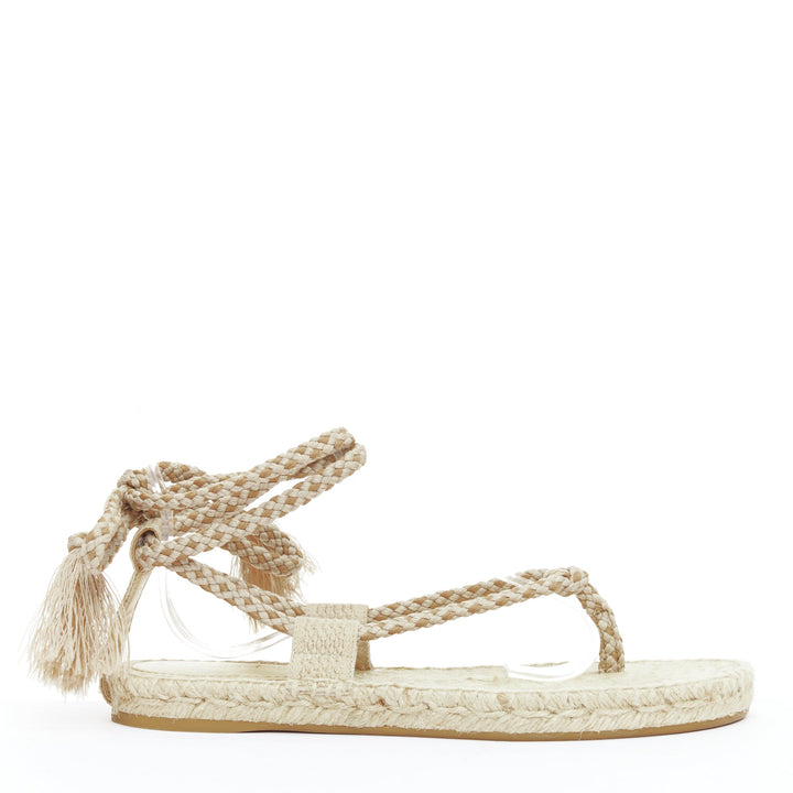 DIOR 2020 Diorexpress nude embroidered cotton rope tie jute sandals EU37