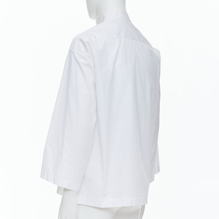 LOEWE white cotton asymmetric collar cropped sleeve boxy shirt S