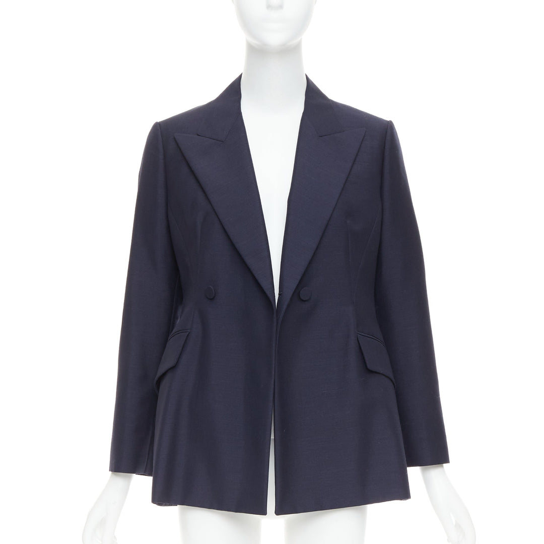 CHRISTIAN DIOR Bar navy mohair wool double breasted silk lined blazer FR42 XL