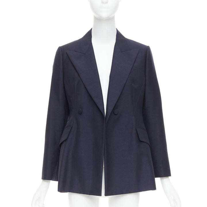 CHRISTIAN DIOR Bar navy mohair wool double breasted silk lined blazer FR42 XL
