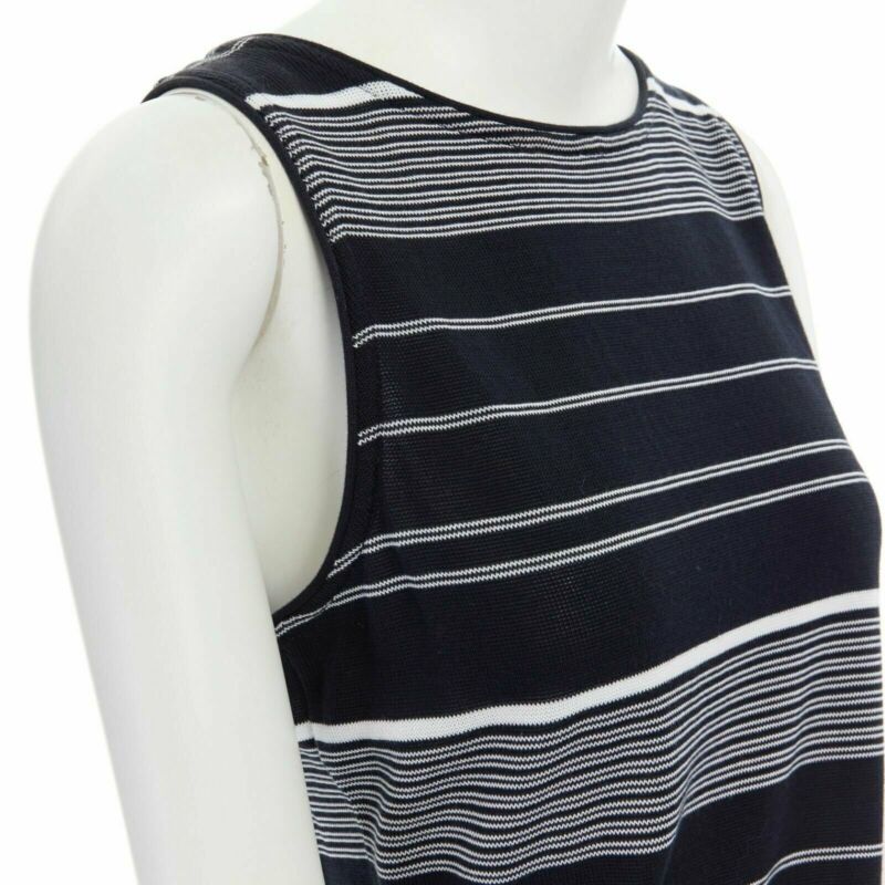 STELLA MCCARTNEY black white stripe knit draped waist stretch dress IT38 XS