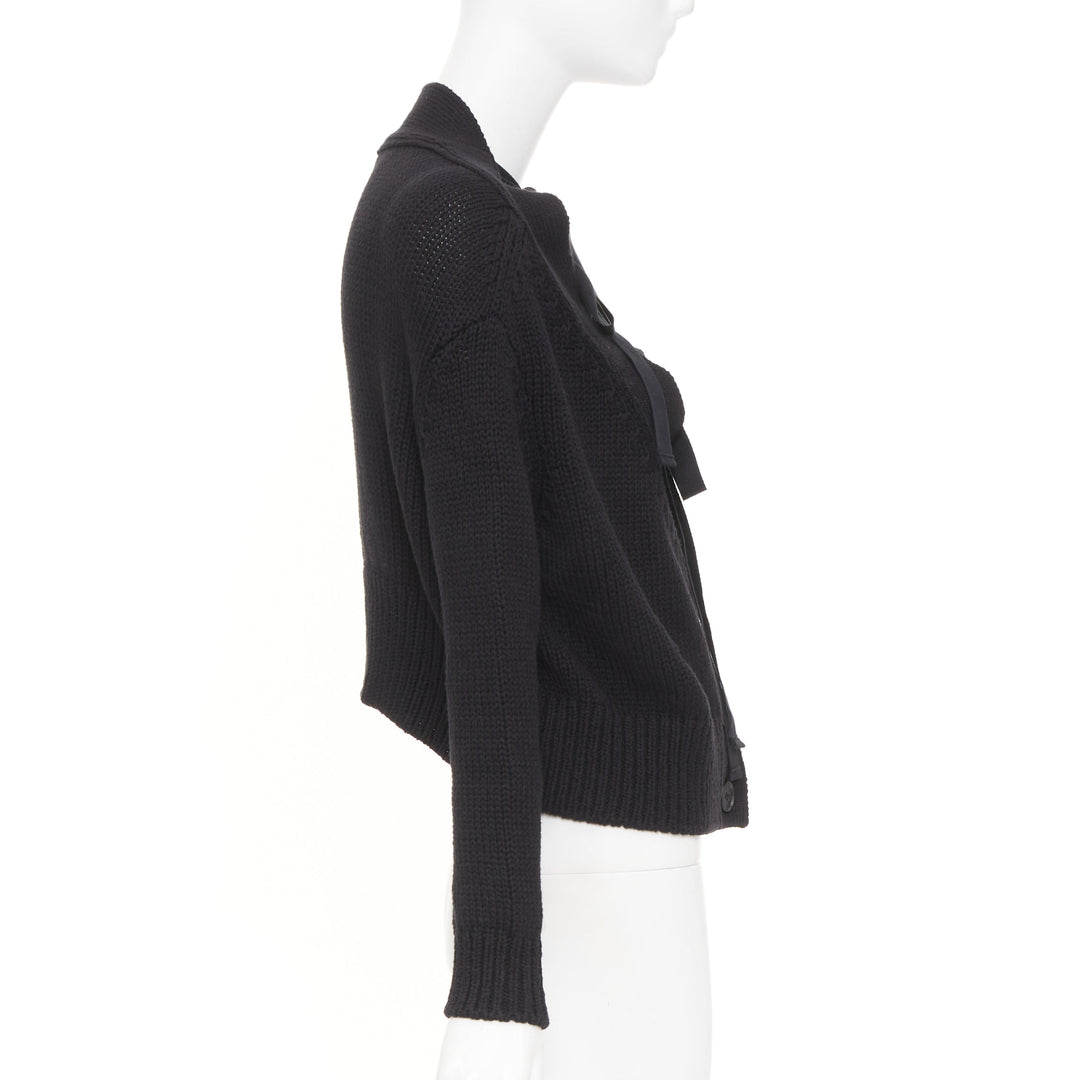 ADEAM off shoulder multi ribbon tie cotton cashmere black wrap sweater top M
