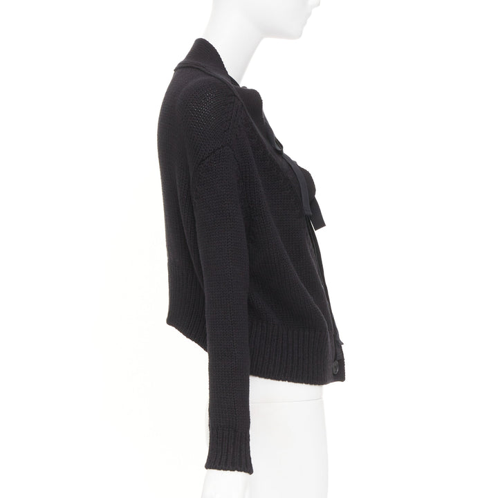 ADEAM off shoulder multi ribbon tie cotton cashmere black wrap sweater top M