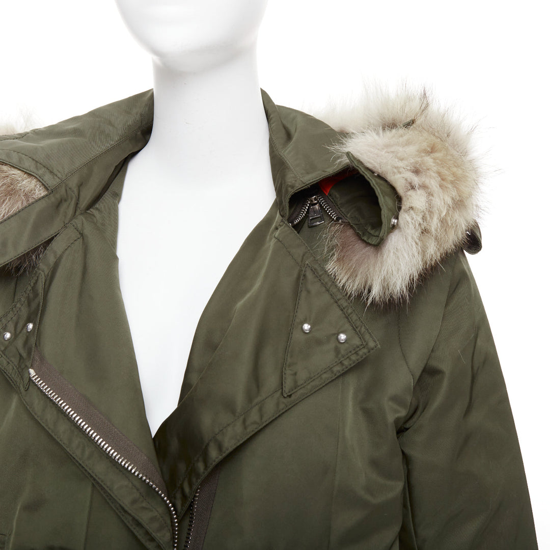 ALTUZARRA Cyprus fur trimmed hood green nylon buckled utility parka FR36 S