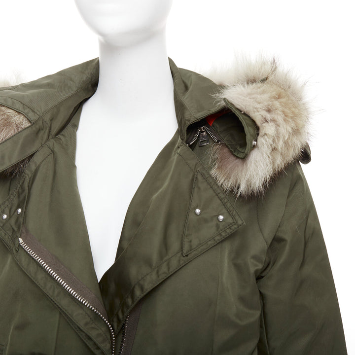 ALTUZARRA Cyprus fur trimmed hood green nylon buckled utility parka FR36 S