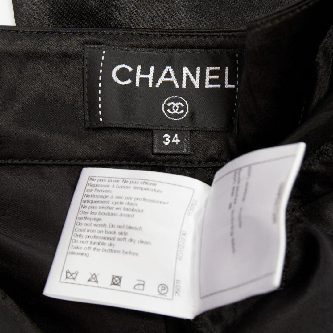 CHANEL 2021 Runway black silk wide leg cc resin button sailor trousers FR34 XS
