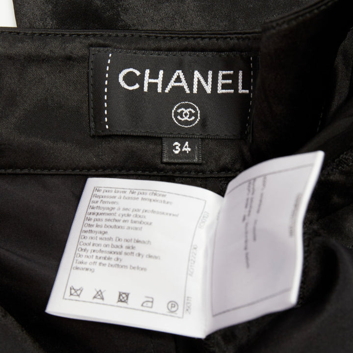 CHANEL 2021 Runway black silk wide leg cc resin button sailor trousers FR34 XS