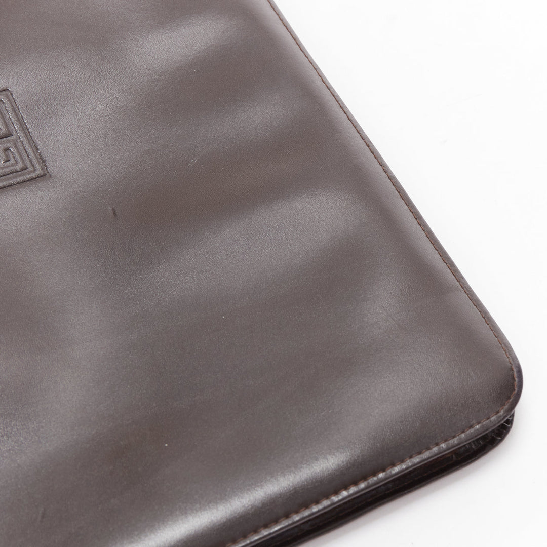 GIVENCHY Vintage brown smooth leather zip around oversized portfolio clutch