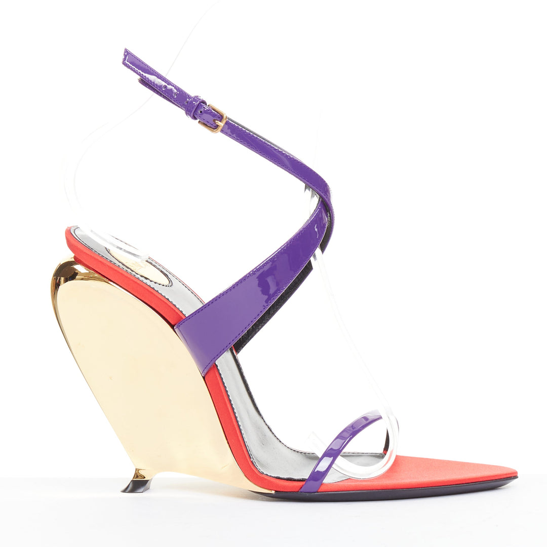 SAINT LAURENT Gippy Wedge Acinus Violet purple red metallic wedge heels EU36.5