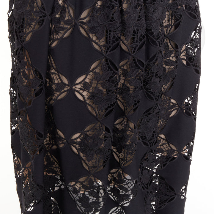 OSCAR DE LA RENTA PS24 black Gardenia Guipure lace top skirt dress set US0 XS