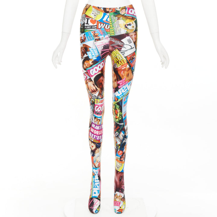 BALENCIAGA Demna 2019 Magazine Dynasty tabloid print stirrup leggings FR34 XS