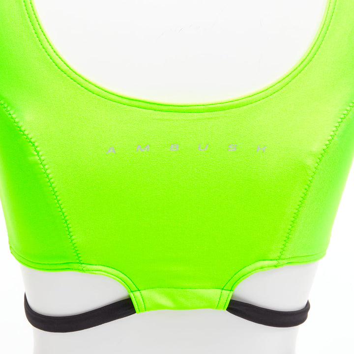 AMBUSH neon green black panelled logo back waist tie cropped sports top Size 1 S