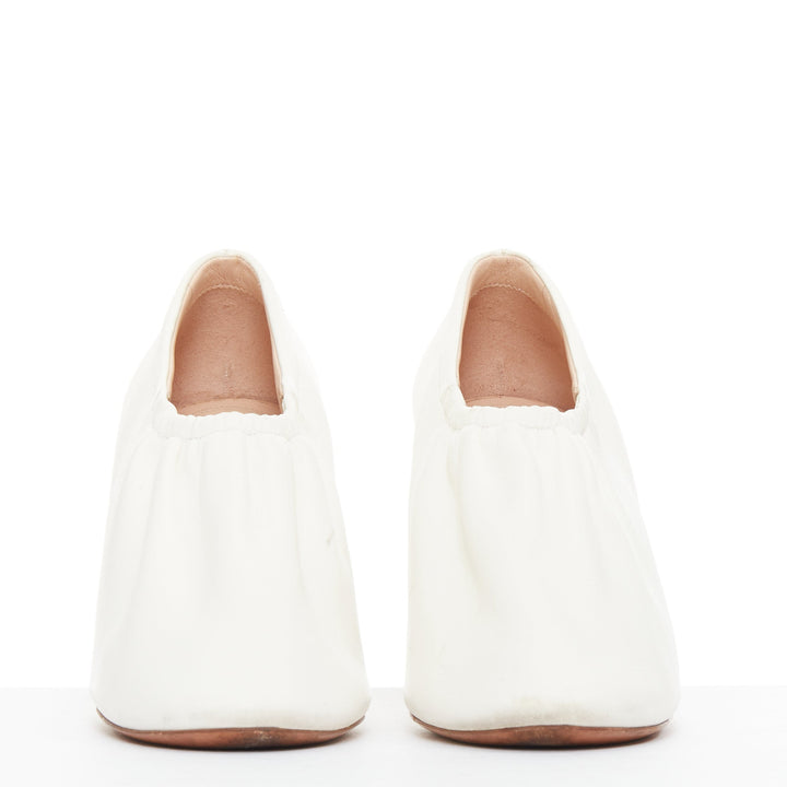 OLD CELINE Throat cream smooth leather ballerina black coned heeled pumps EU35