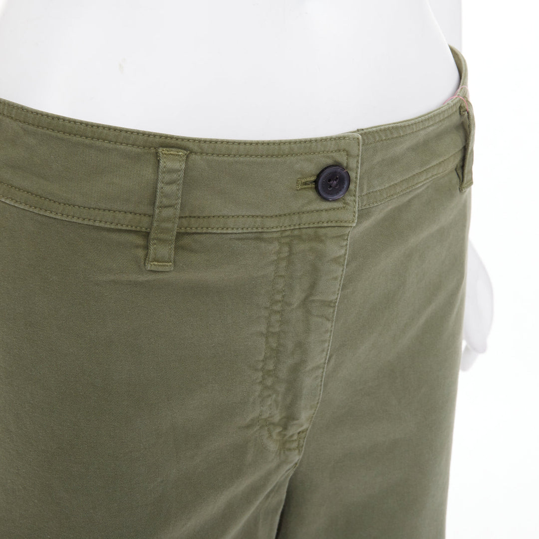 NILI LOTAN Megan camo green washed cotton twill casual utility wide pants US4 S