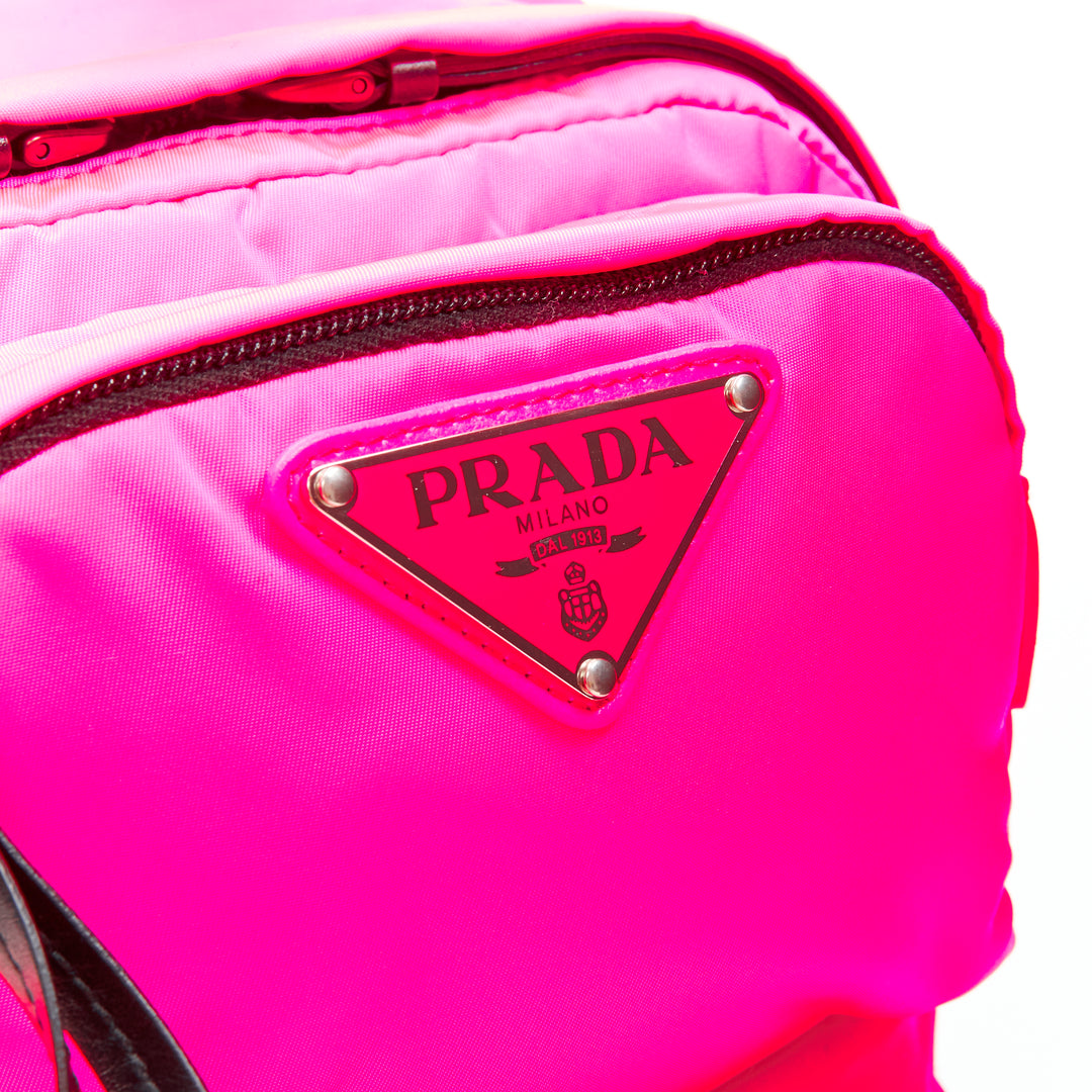 PRADA neon pink Tessuto nylon triangle logo small sling backpack bag