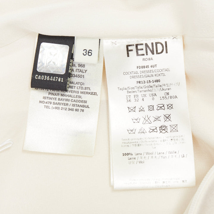 FENDI cream 100% wool leather patch pocket silk lined mini dress IT36 XXS