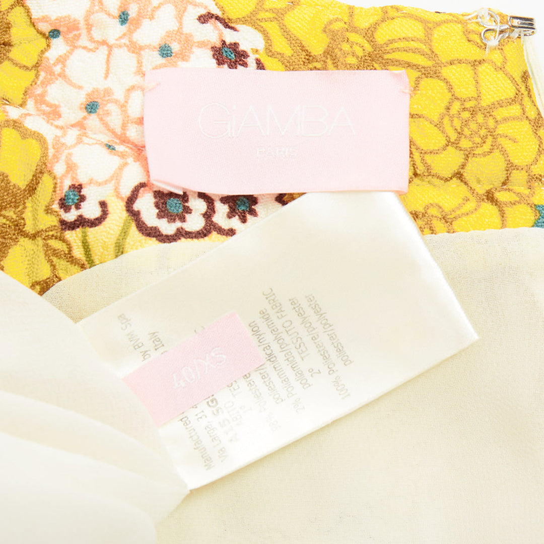GIAMBA  GIAMBATTISTA VALLI yellow white quilted floral cocktail dress IT40 XS