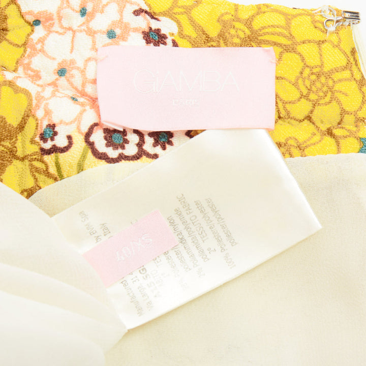 GIAMBA  GIAMBATTISTA VALLI yellow white quilted floral cocktail dress IT40 XS