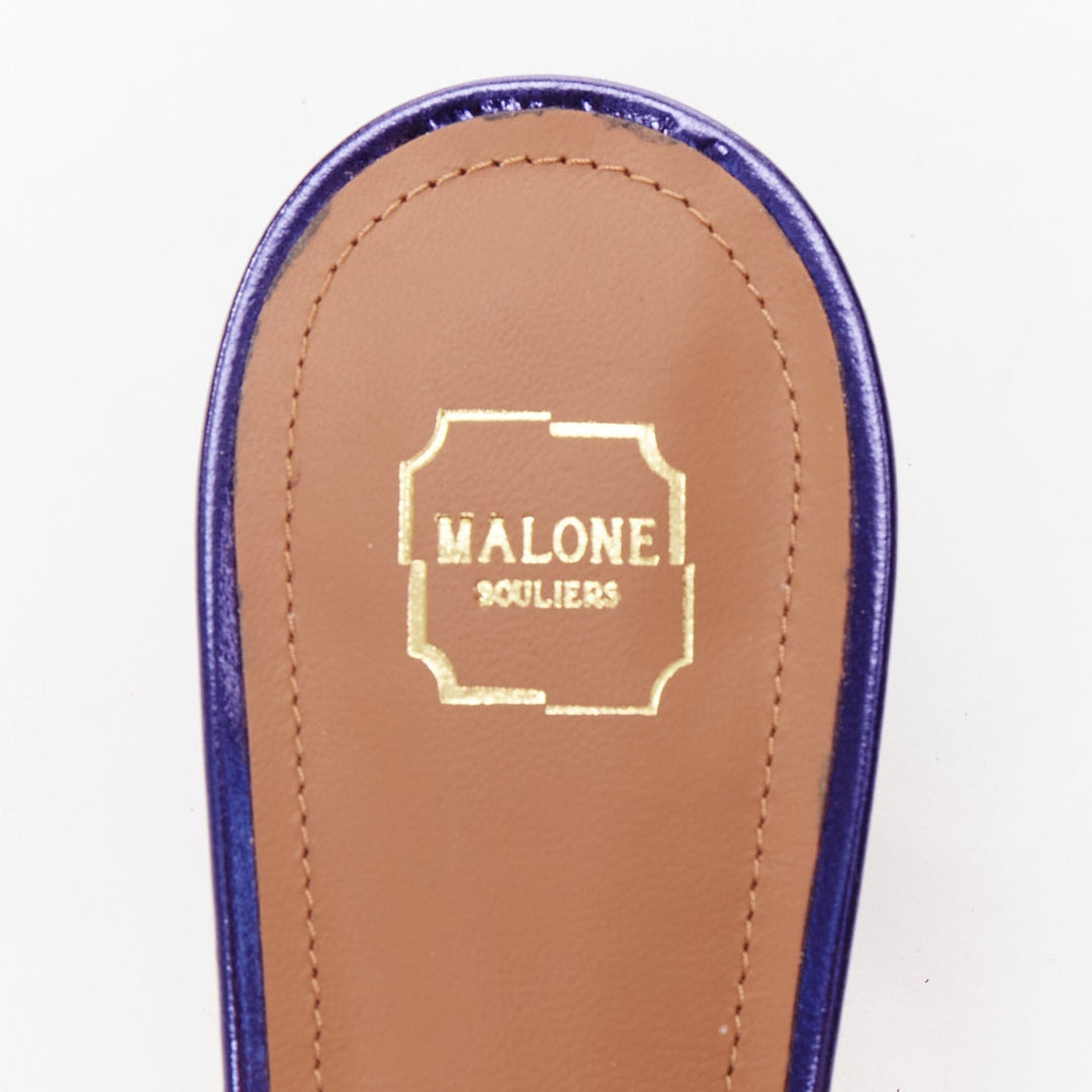 MALONE SOULIERS Marla Hey Lover blue black brocade satin strapped mules EU37