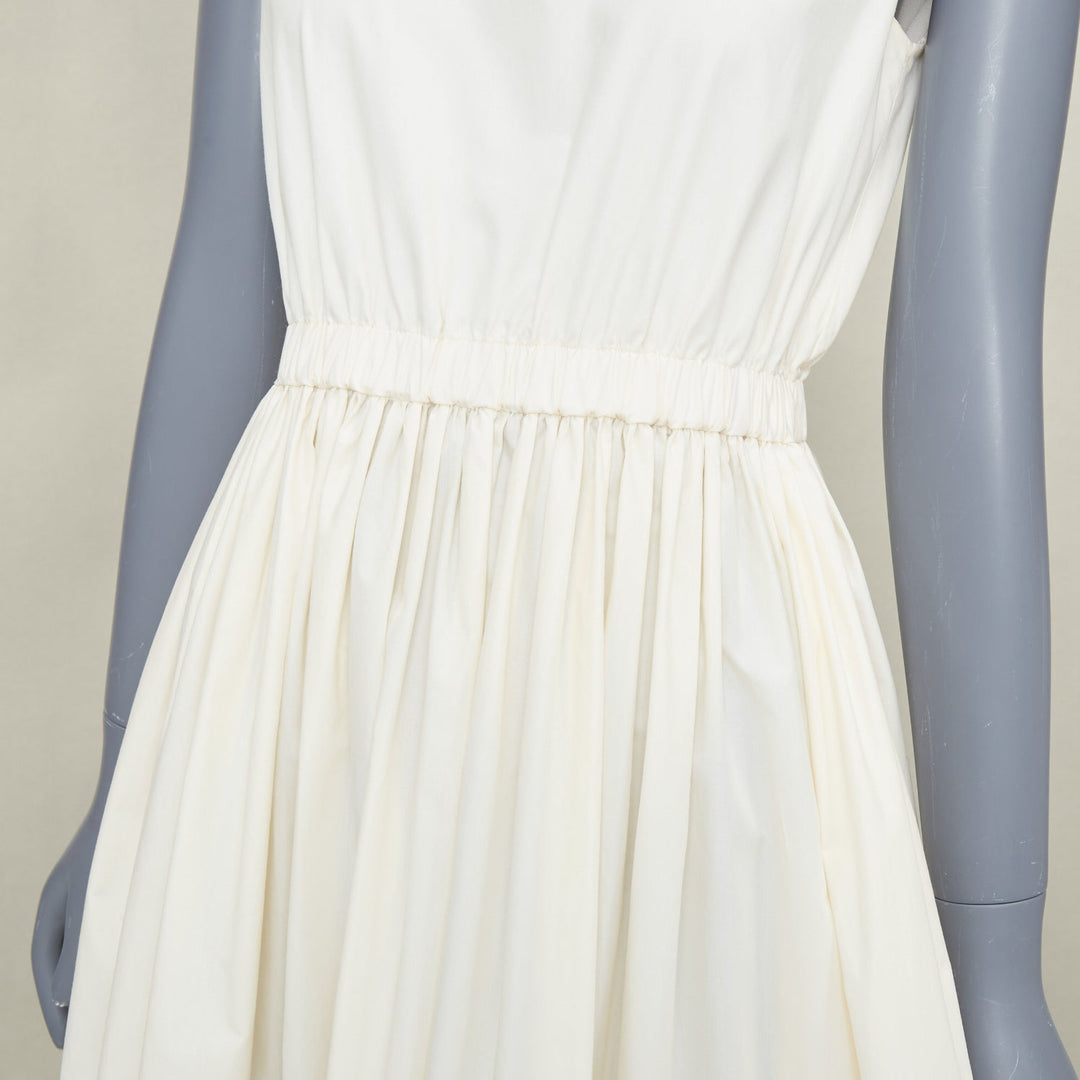 FENDI eyelet cutout scalloped yoke white cotton poplin midi dress IT40 S