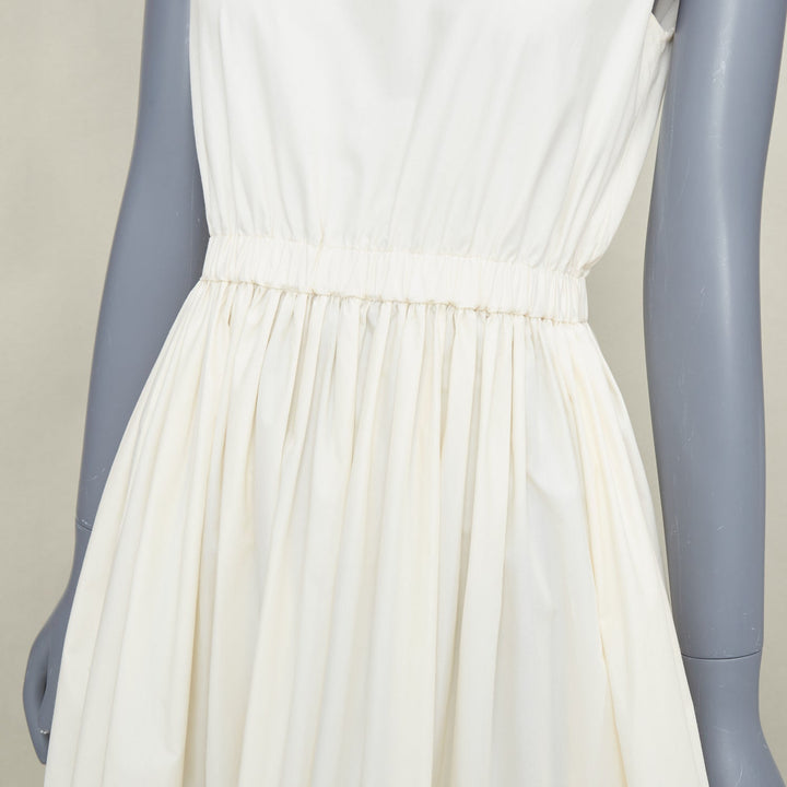 FENDI eyelet cutout scalloped yoke white cotton poplin midi dress IT40 S