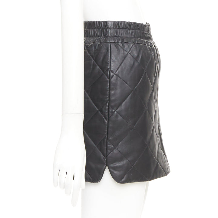 ALL SAINTS Ottie black lambskin leather quilted elasticated waist skirt US0 XS