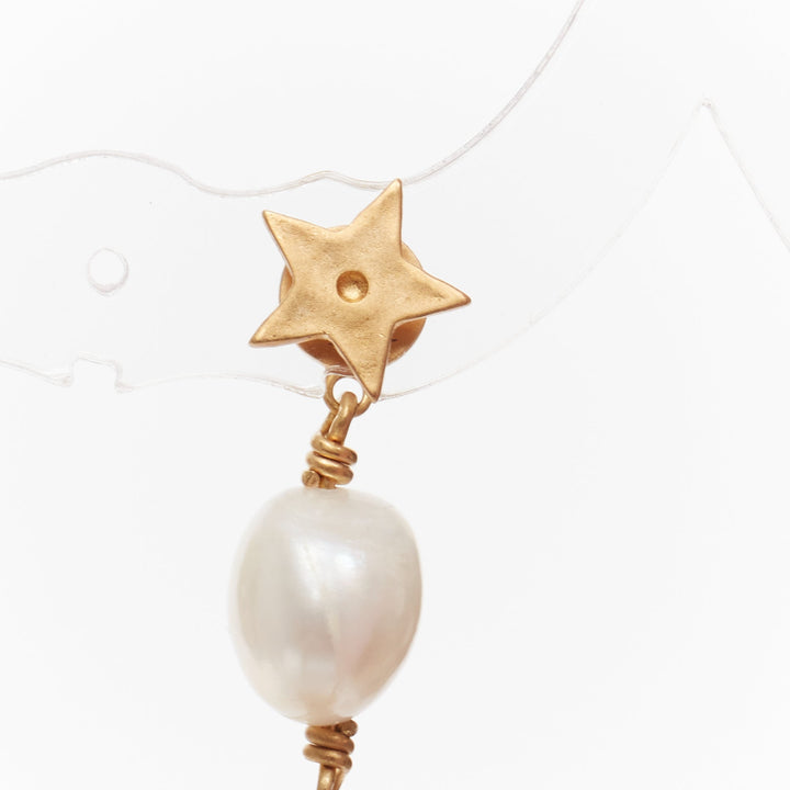 DIOR Tribales Coraile gold metal star coral faux pearl drop pin earrings Pair